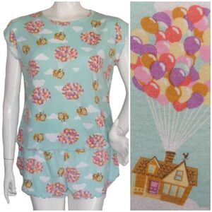 PIXAR Up Pajamas, M, 2 pc/Top/Dolphin Shorts, House w/Balloons, wavy hem